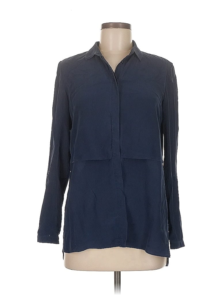 Pre-owned Massimo Dutti Long Sleeve Blouse In Blue