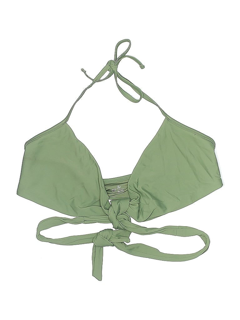 Pre-owned Aerie Swimsuit Top Green Solid Pattern Swimwear