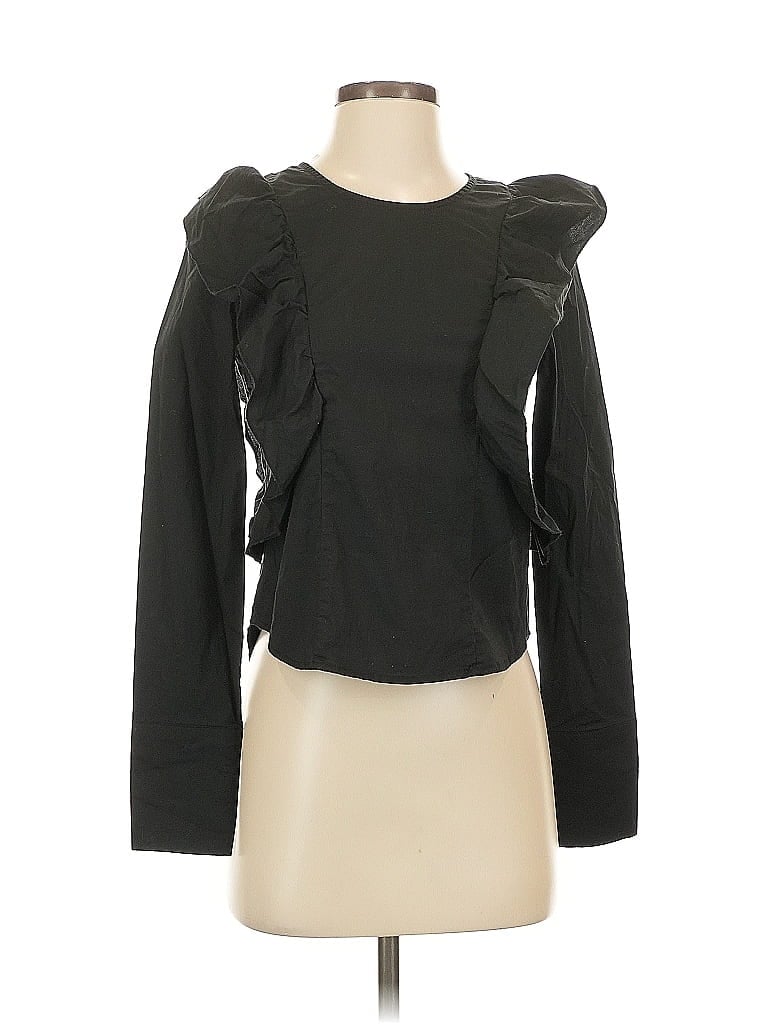 Pre-owned Drew Long Sleeve Top Black Ruffles Neckline Tops