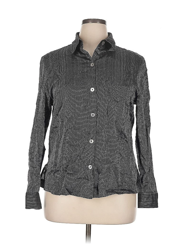Pre-owned Linda Allard Ellen Tracy Long Sleeve Button Down Shirt In Gray