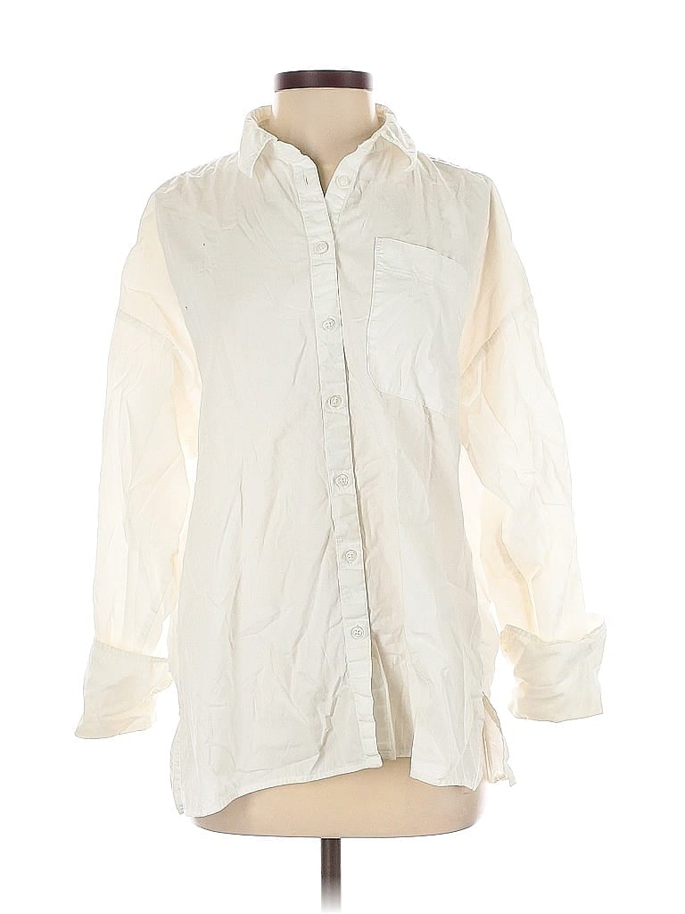 Pre-owned Asos Design 3/4 Sleeve Button Down Shirt In White
