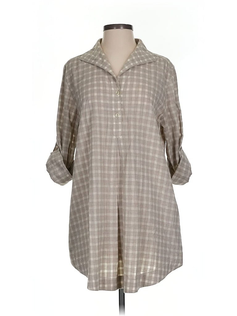 Pre-owned Lafayette 148 3/4 Sleeve Button Down Shirt In Brown