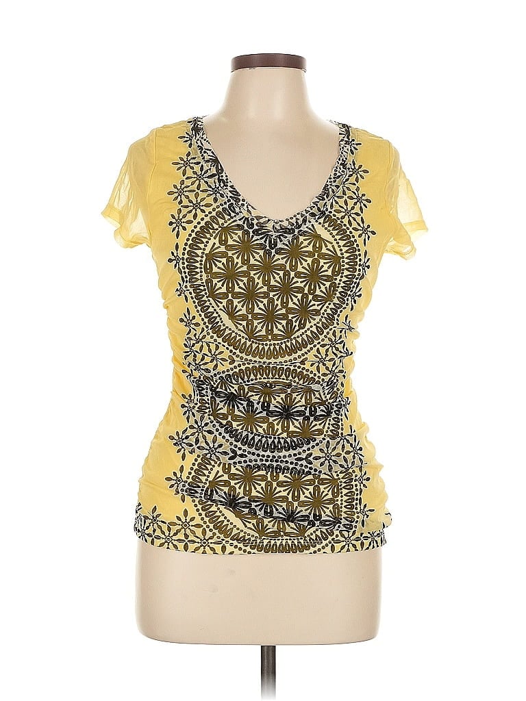 INC INTERNATIONAL CONCEPTS Pre-owned Short Sleeve Top Yellow Sweetheart Neckline Tops