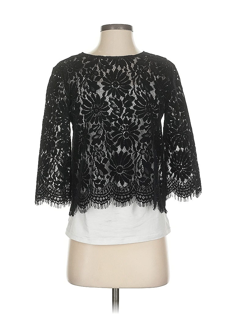 Pre-owned Zara Basic 3/4 Sleeve Top Black Boatneck Tops