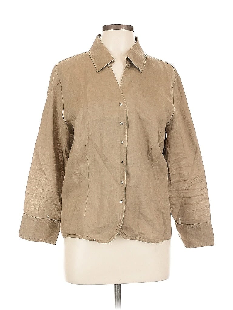 Pre-owned Coldwater Creek 3/4 Sleeve Button Down Shirt In Brown