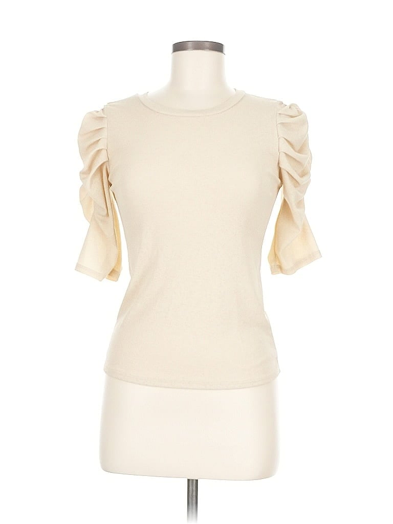 SANS SOUCI Pre-owned Short Sleeve Top Tan Sweetheart Neckline Tops In Brown