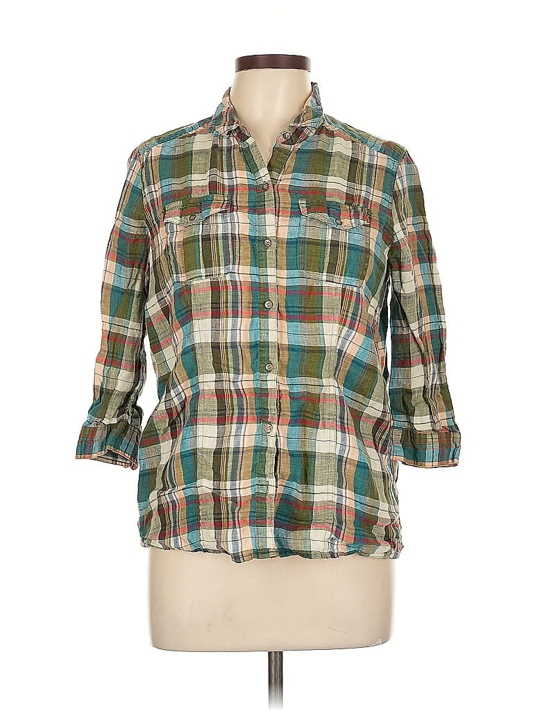 Pre-owned Eddie Bauer 3/4 Sleeve Button Down Shirt In Green