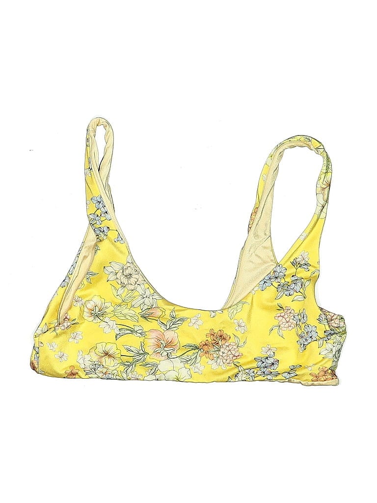 Pre-owned La Hearts Swimsuit Top Yellow Floral Pattern Swimwear