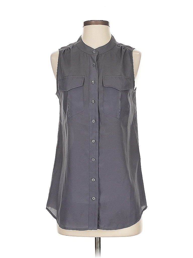 Pre-owned J.crew Factory Store Sleeveless Button Down Shirt In Gray