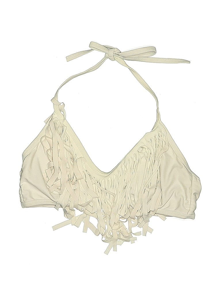 Pre-owned Wet Seal Swimsuit Top Ivory Stripes Pattern Swimwear In White