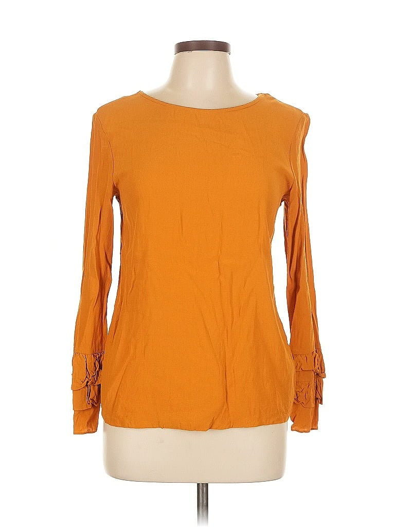 Pre-owned Massimo Dutti Long Sleeve Top Orange Boatneck Tops