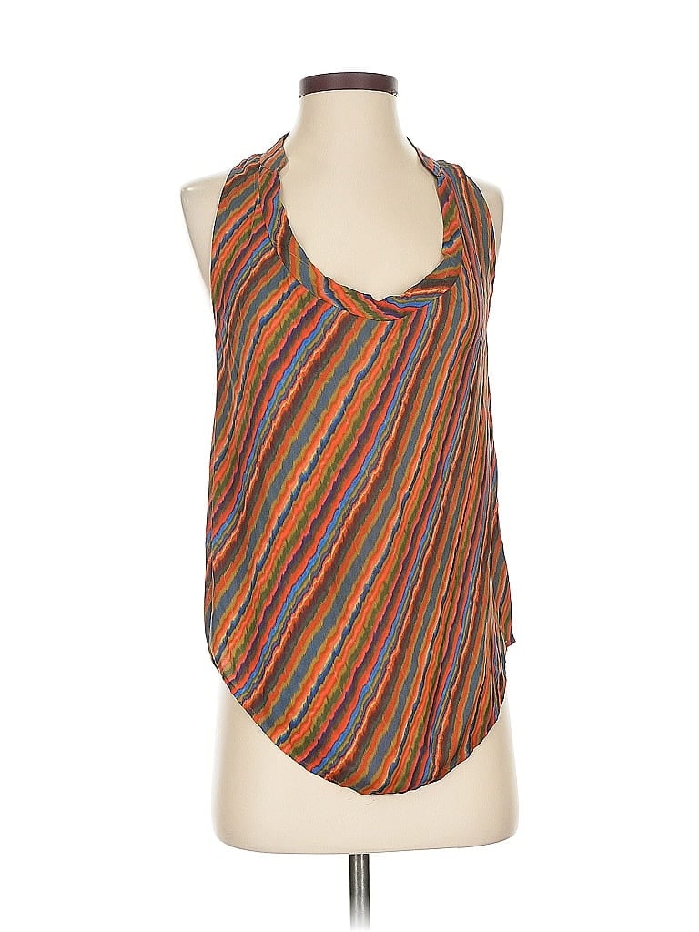 Pre-owned Haute Hippie Sleeveless Silk Top Brown Stripes Pattern Scoop Neck Tops