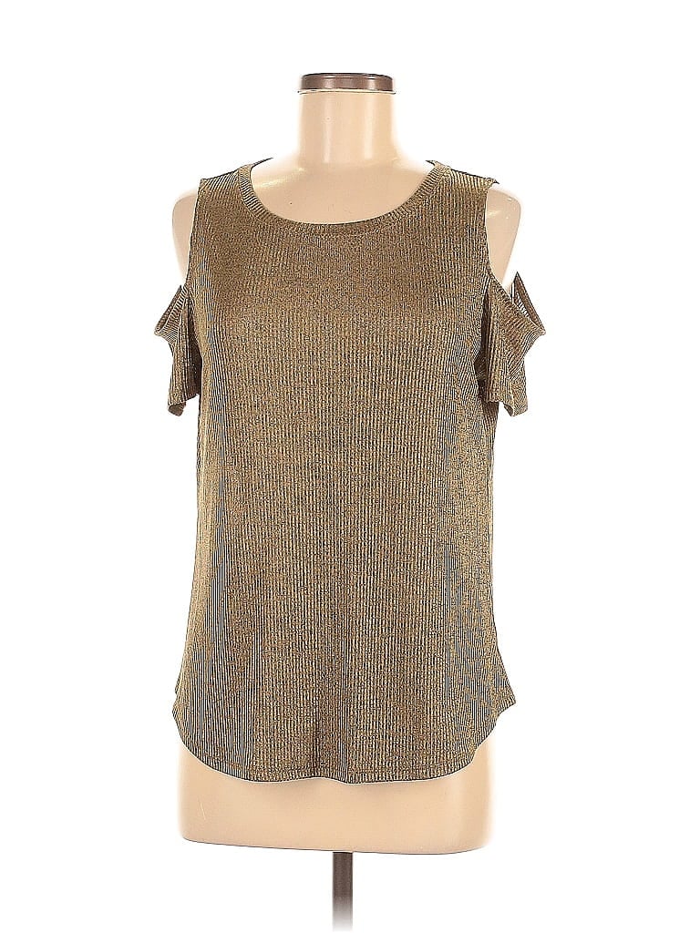 Pre-owned Inc International Concepts Short Sleeve Top Brown Cold Shoulder Neckline Tops