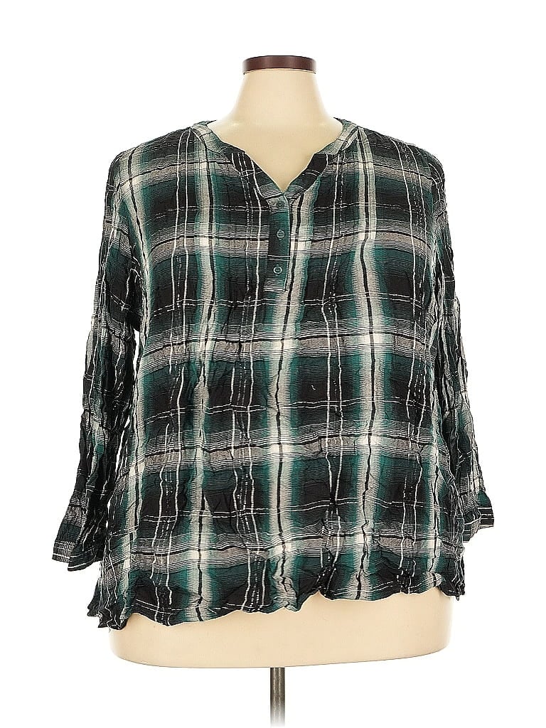Pre-owned Lane Bryant 3/4 Sleeve Blouse In Green