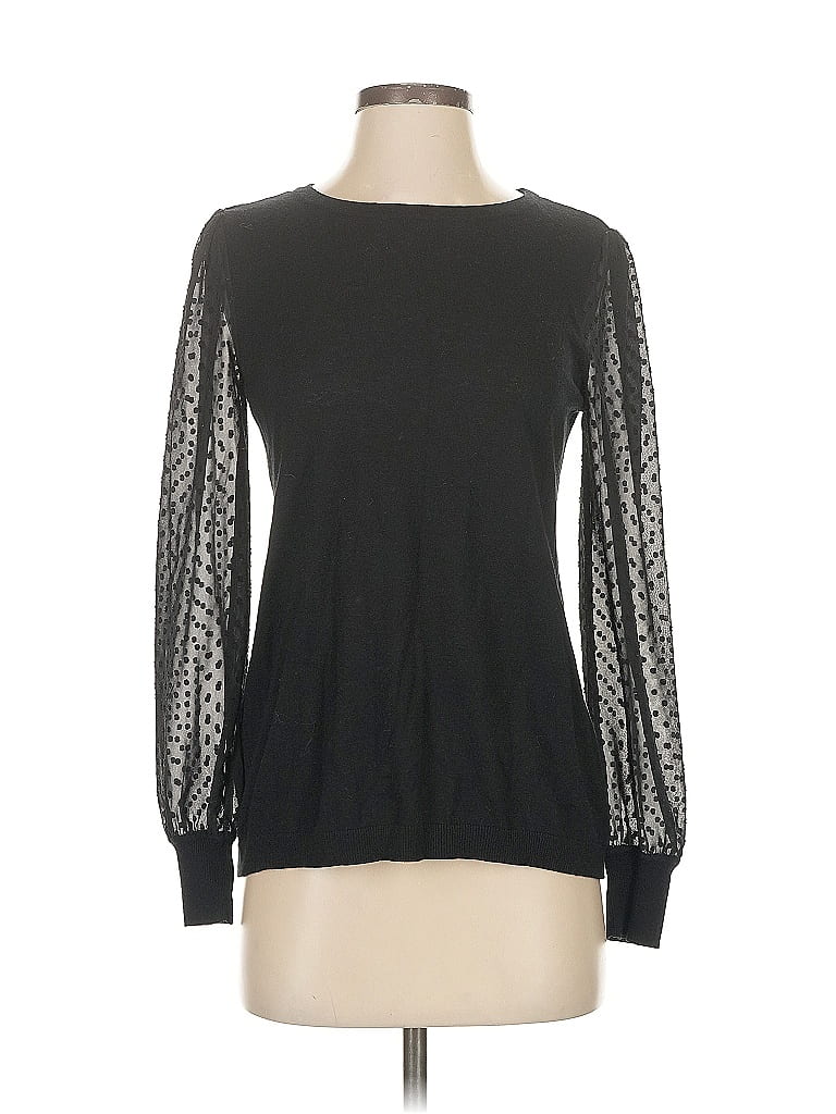 Pre-owned Ann Taylor Loft Long Sleeve Top Black Crew Neck Tops