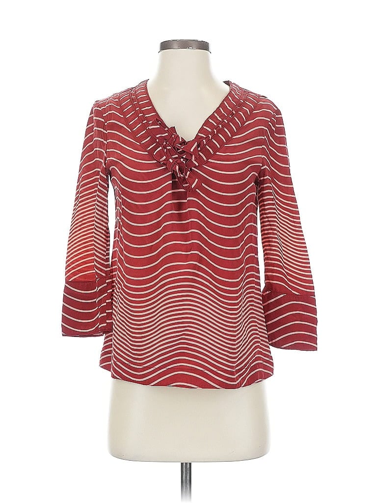 Pre-owned Tory Burch 3/4 Sleeve Silk Top Red Open Neckline Tops