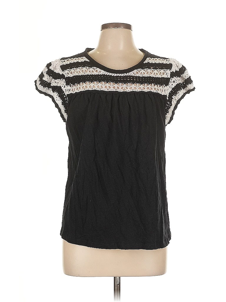 Pre-owned Ann Taylor Loft Outlet Short Sleeve Top Black Stripes Pattern Scoop Neck Tops