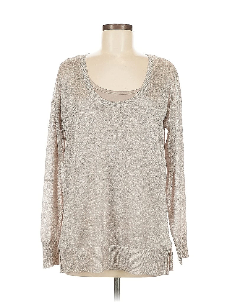 Click to view more detailed imagery on our partner's website Pre-owned Calvin Klein Long Sleeve Top Tan Scoop Neck Tops In Brown