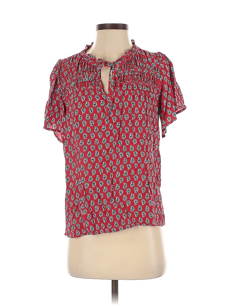 Pre-owned Ann Taylor Loft Short Sleeve Blouse In Red