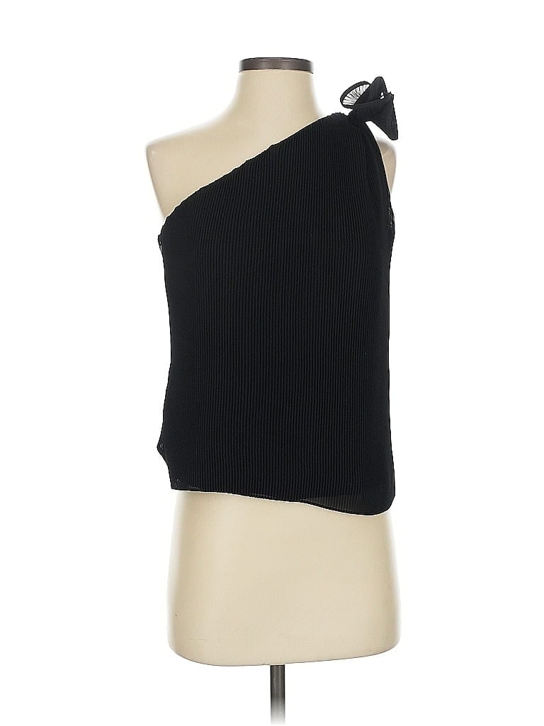 Milly Sleeveless Top Black One Shoulder Neckline Tops In Animal Print