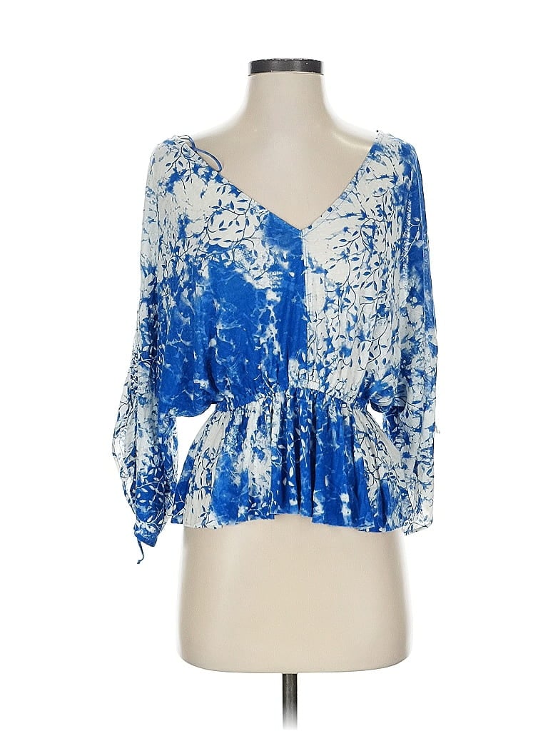 Pre-owned Free People 3/4 Sleeve Blouse In Blue