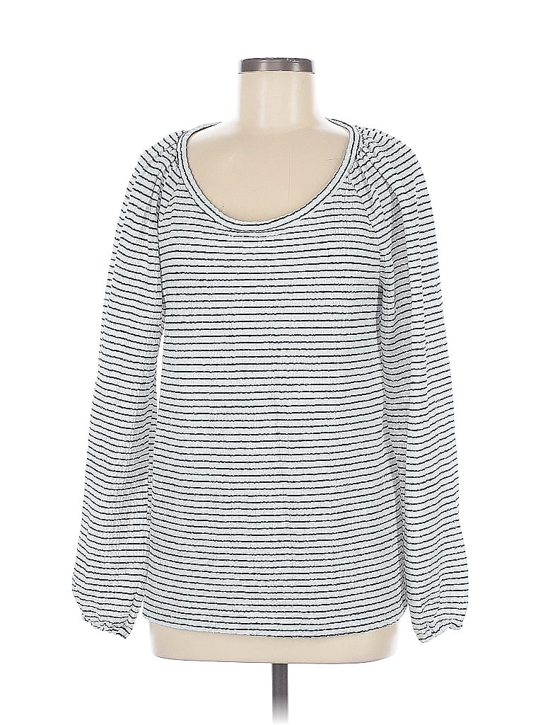 Pre-owned Ann Taylor Loft Long Sleeve Top White Scoop Neck Tops