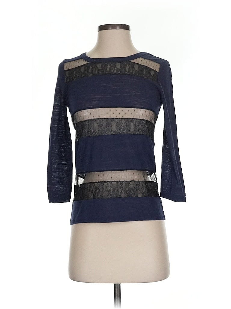 Pre-owned Hi-line 3/4 Sleeve Top Blue Boatneck Tops