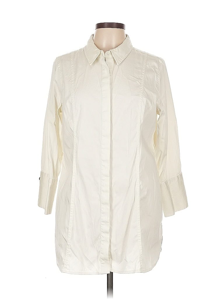 Pre-owned Soft Surroundings 3/4 Sleeve Button Down Shirt In White