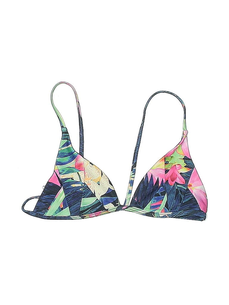 Pre-owned Assorted Brands Swimsuit Top Green Tropical Pattern Swimwear