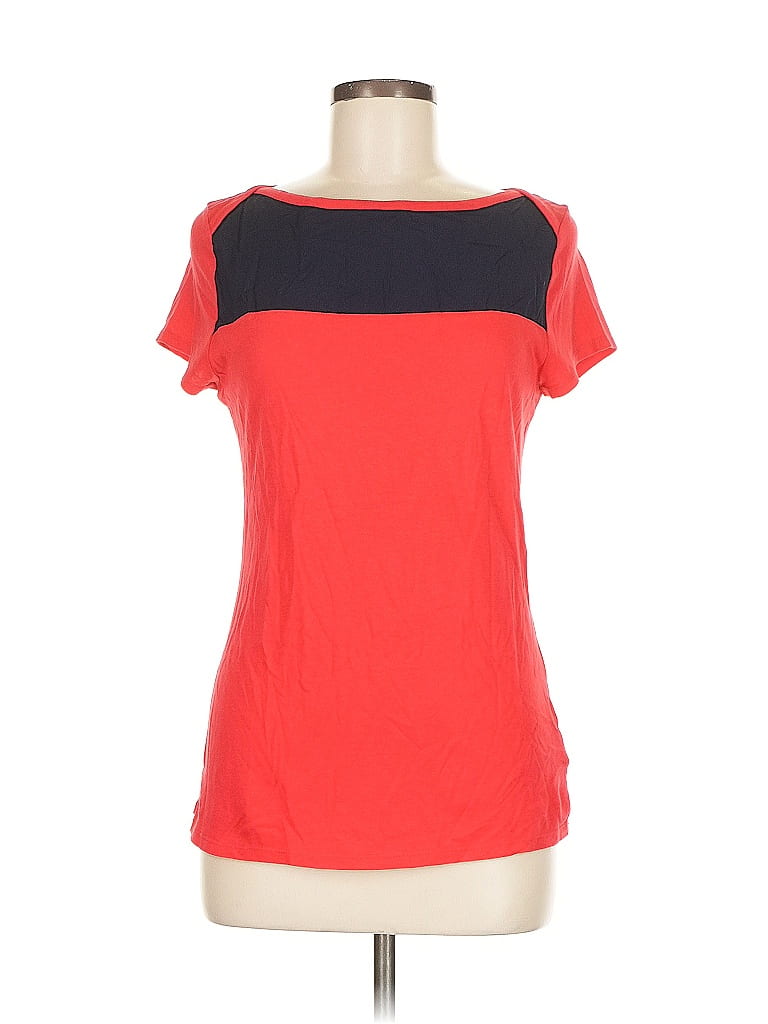 Pre-owned Merona Short Sleeve Top Red Color Block Pattern Scoop Neck Tops