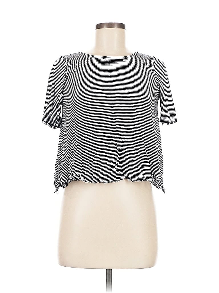 Pre-owned Ann Taylor Loft Short Sleeve Top Gray Cold Shoulder Neckline Tops