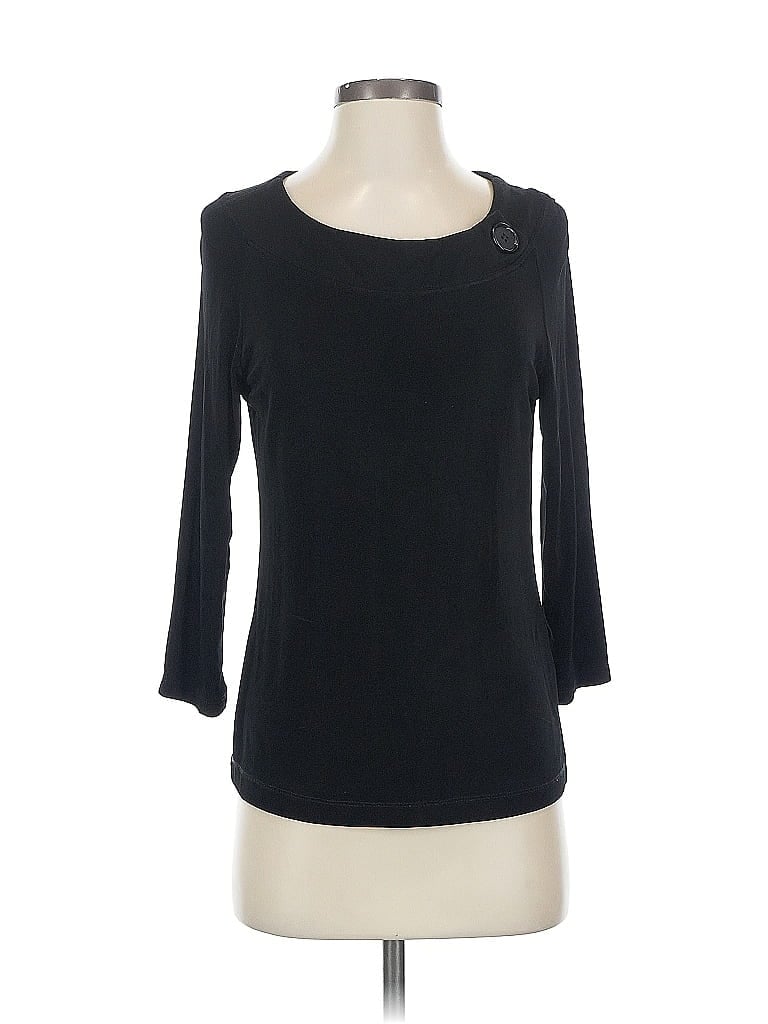 Pre-owned Coldwater Creek 3/4 Sleeve Top Black Boatneck Tops