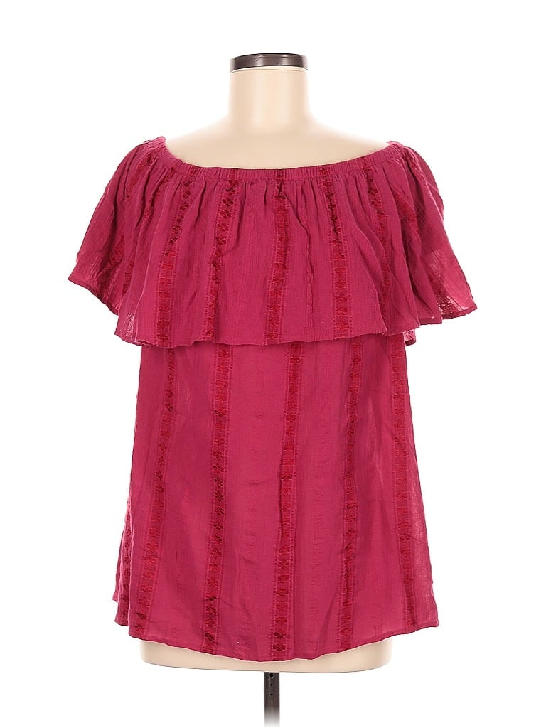 Pre-owned Style & Co Short Sleeve Blouse In Burgundy