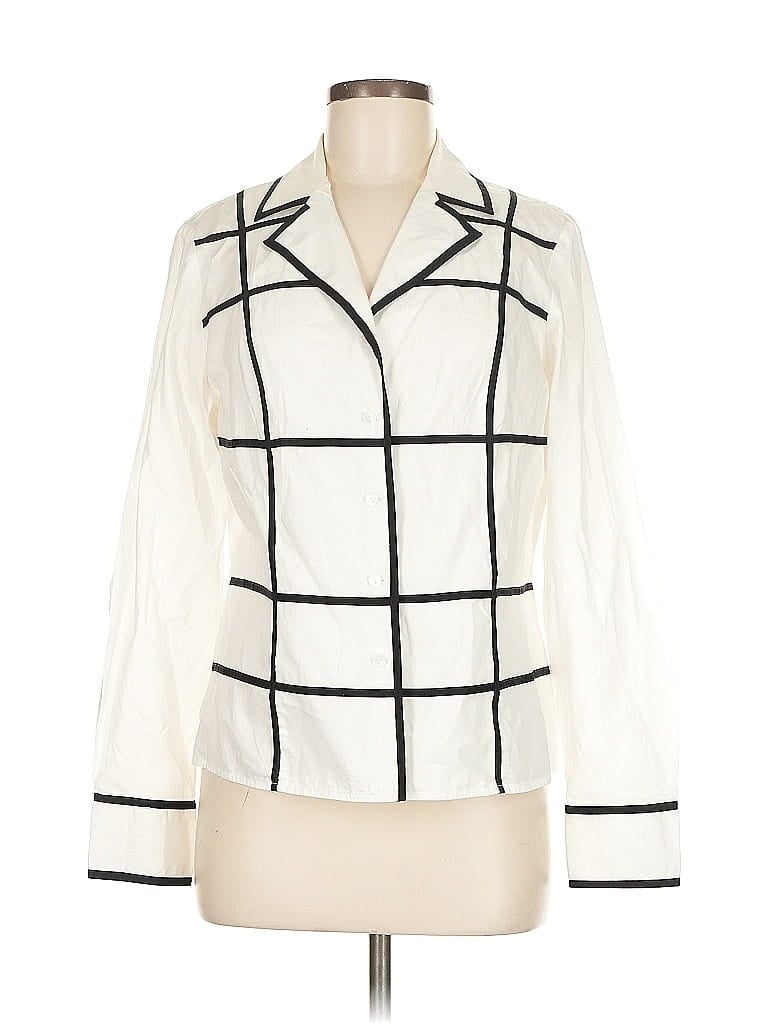 Pre-owned Jones New York Signature Long Sleeve Blouse In White