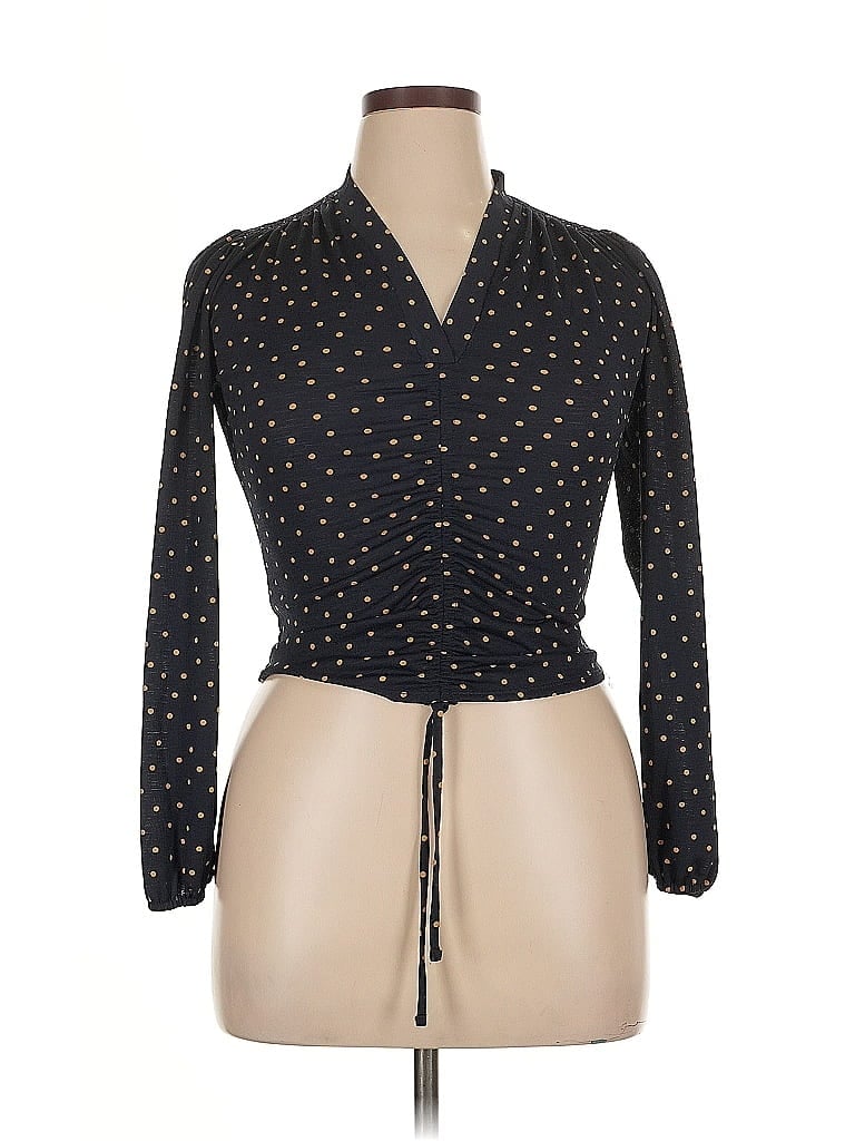 Pre-owned Adrianna Papell Long Sleeve Blouse In Black