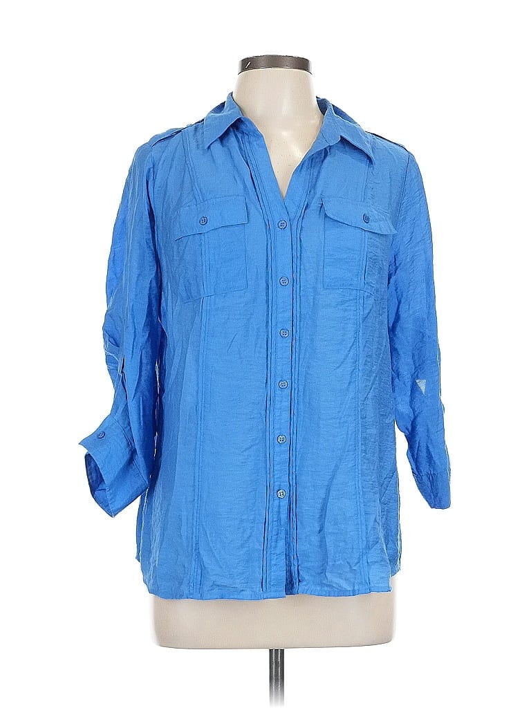 Pre-owned Dressbarn 3/4 Sleeve Button Down Shirt In Blue