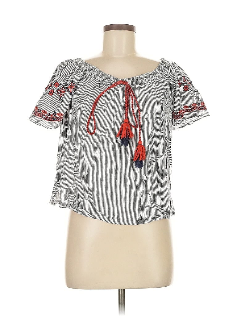 Pre-owned Ann Taylor Loft Short Sleeve Blouse In Blue