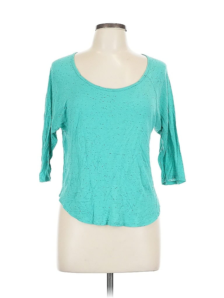 Pre-owned Ambiance Apparel 3/4 Sleeve Top Teal Scoop Neck Tops In Blue