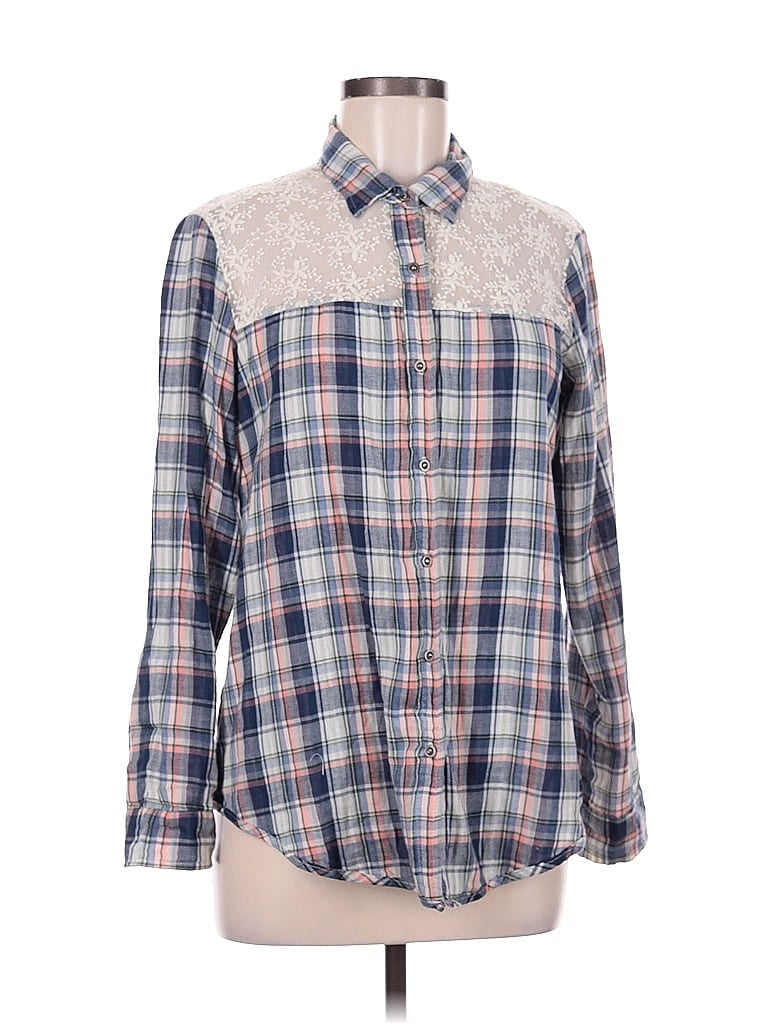 Pre-owned Meghan Los Angeles Long Sleeve Button Down Shirt In Blue