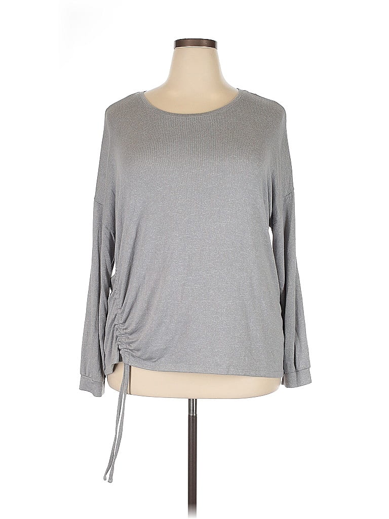 Pre-owned Nine West Long Sleeve Top Gray Boatneck Tops