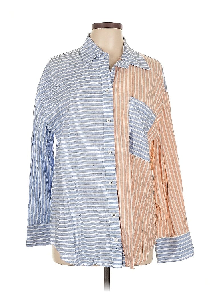 Pre-owned Geegee 3/4 Sleeve Button Down Shirt In Blue