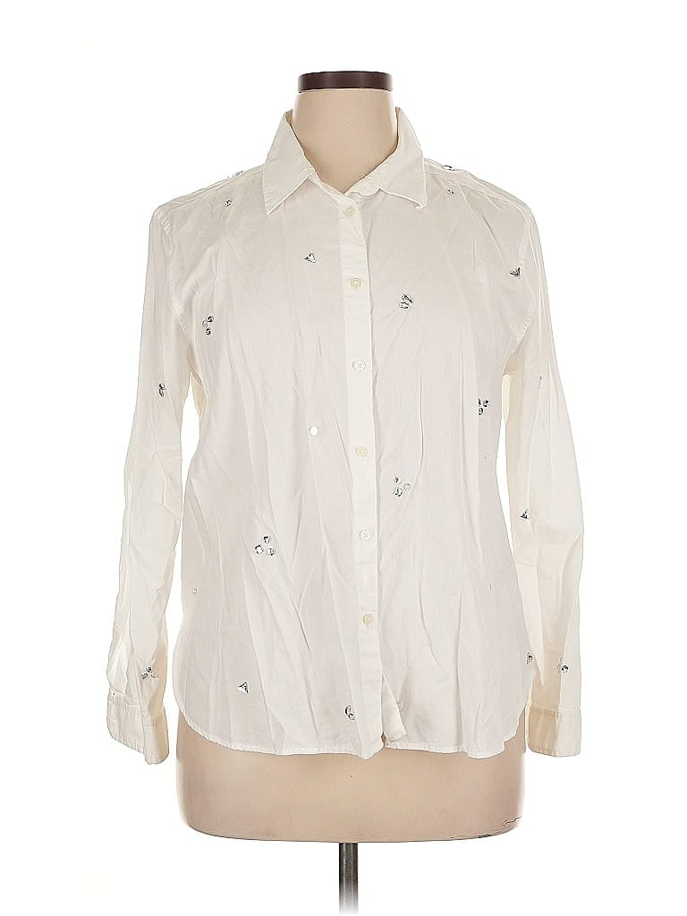 Pre-owned Ann Taylor Loft Long Sleeve Button Down Shirt In White