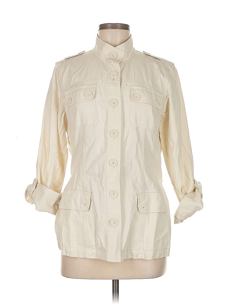 Pre-owned Jones New York Sport 3/4 Sleeve Button Down Shirt In White