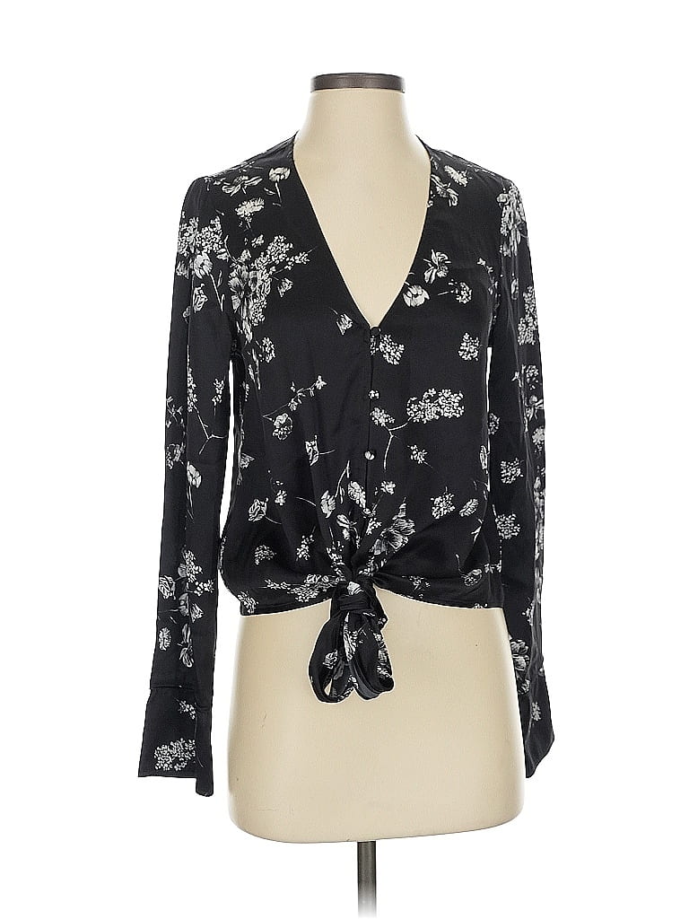 Click to view more detailed imagery on our partner's website Pre-owned Cami Nyc Long Sleeve Silk Top Black Plunge Neckline Tops