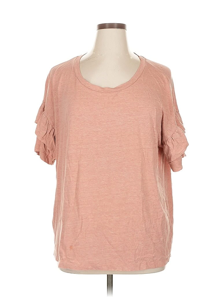 Pre-owned Terra & Sky Short Sleeve Top Pink Cold Shoulder Neckline Tops