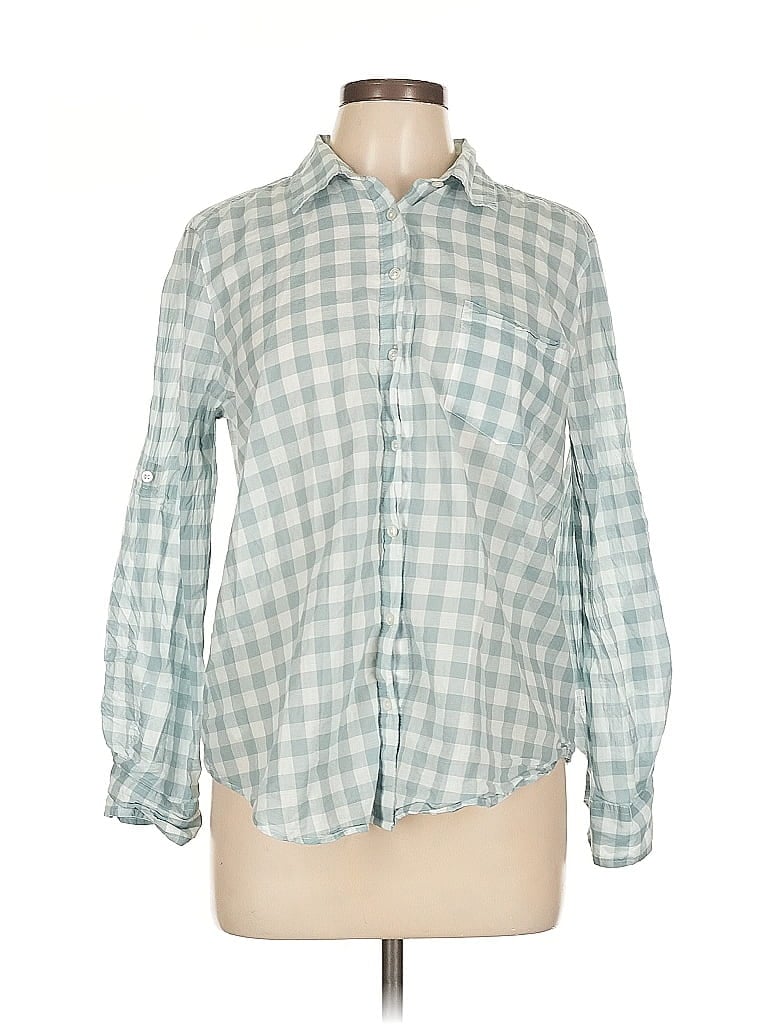 Pre-owned Ann Taylor Factory Long Sleeve Button Down Shirt In Blue