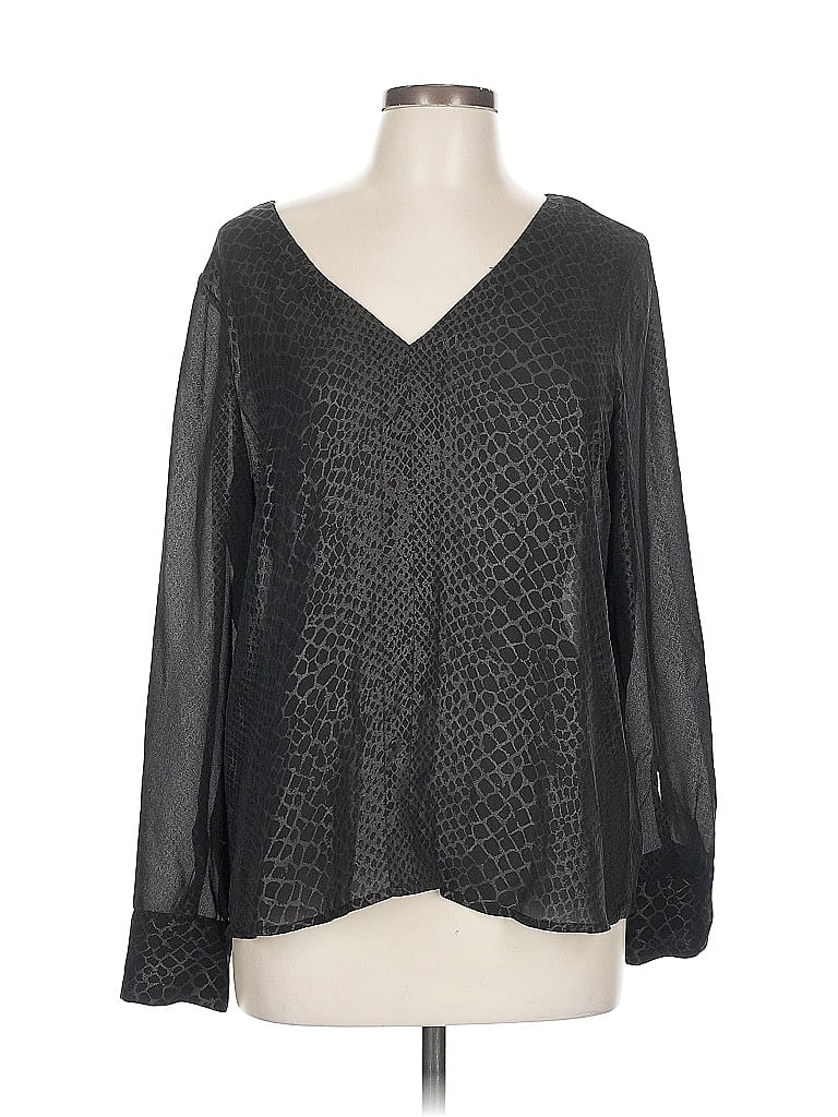 Pre-owned A.n.a. A New Approach Long Sleeve Blouse In Black