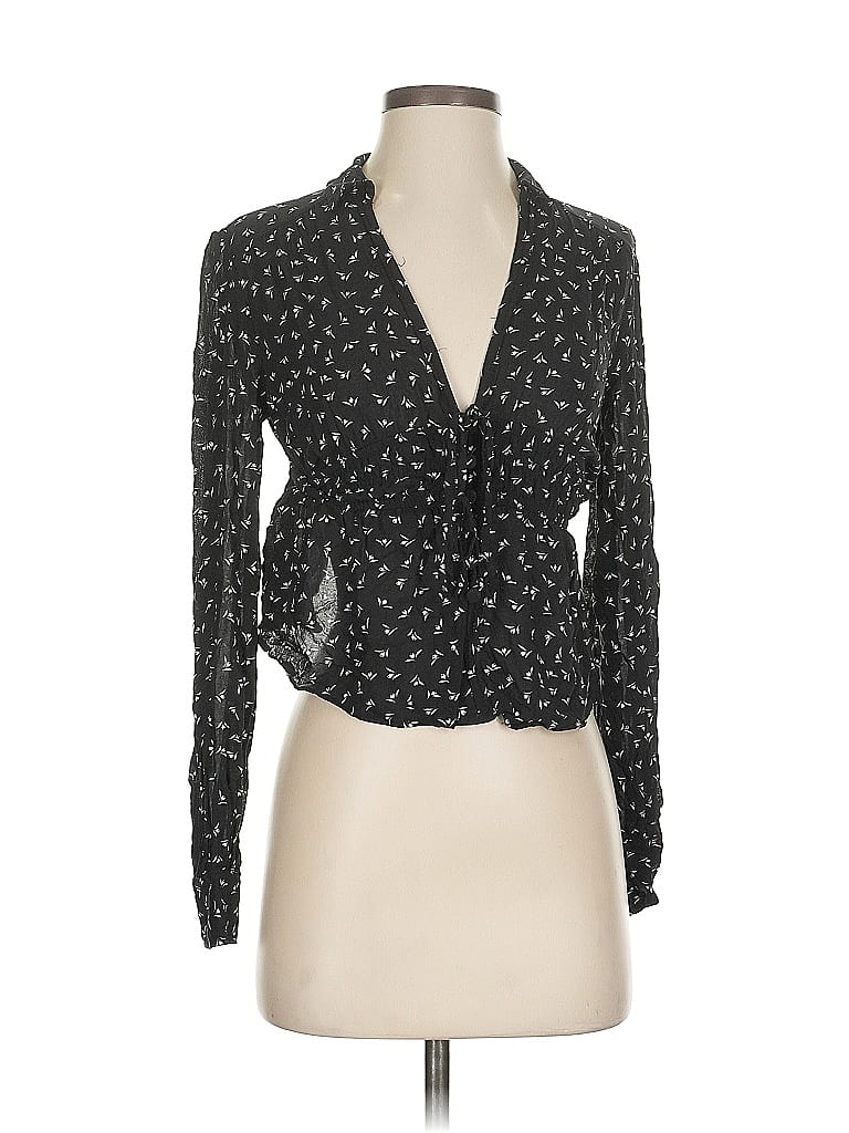 Pre-owned Free People Long Sleeve Blouse In Black