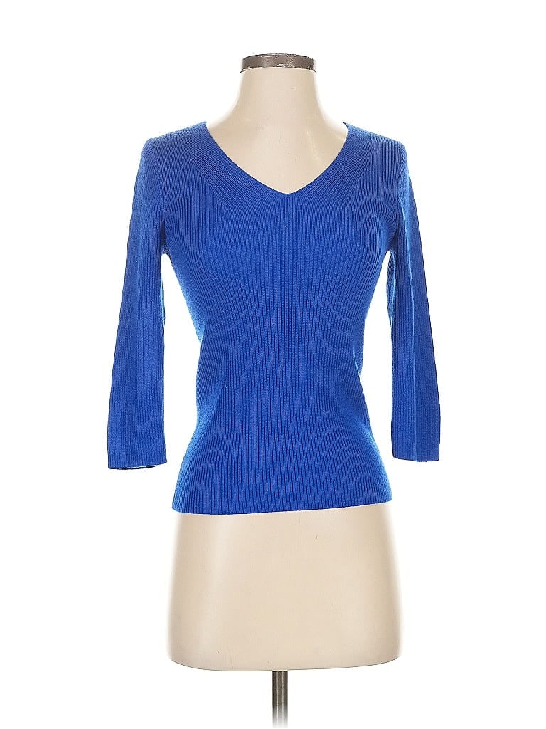 Click to view more detailed imagery on our partner's website Pre-owned St John 3/4 Sleeve Top Blue V Neck Tops