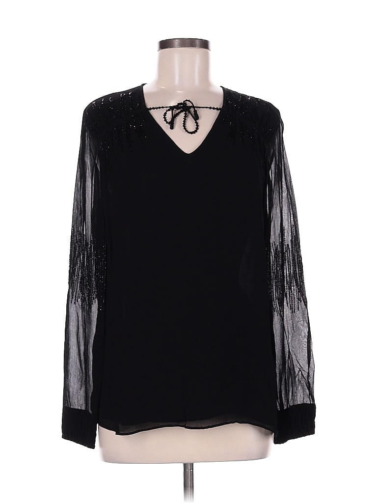 Pre-owned Ecru Long Sleeve Blouse In Black